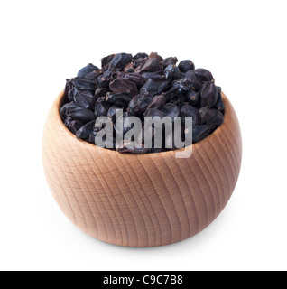 Wooden bowl full of dry barberry isolated on white background Stock Photo