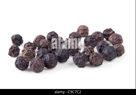 Black pepper isolated on white background. Macro Stock Photo