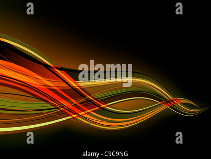 Abstract curved background with moving neon colored lines on black ...