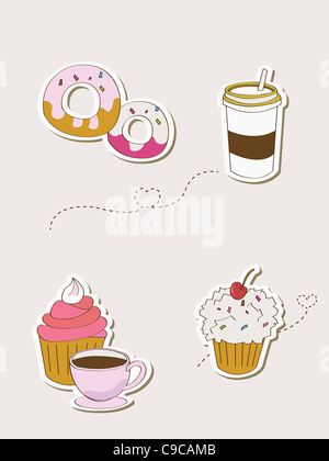 Various types of icons for cafe and desserts Stock Photo