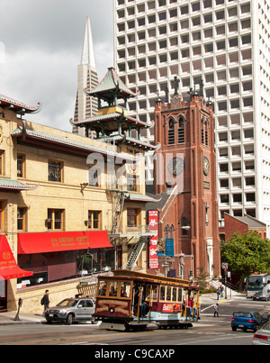 Chinatown  cable car  San Francisco California USA American United States of America Stock Photo
