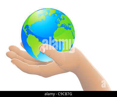 Hand holding the world globe. The world in your hand concept. Stock Photo