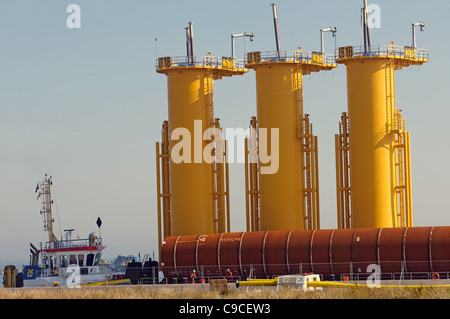 Wind turbine leg components, East Port, Great Yarmouth, Norfolk, UK. Stock Photo