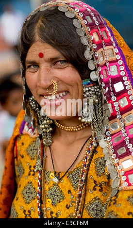 India, Karnataka, Lambani Gypsy woman. Tribal forest dwellers, now settled in 30-home rural hamlets. Stock Photo