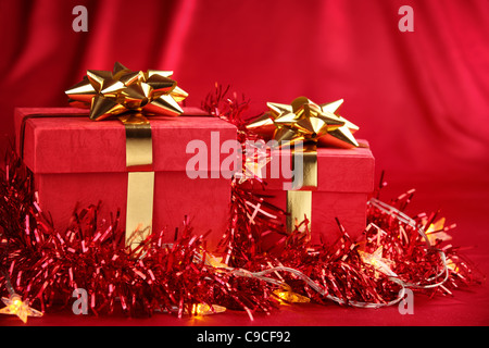 Christmas gift boxes with ornaments Stock Photo