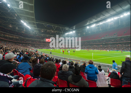 The interior of the new Wembley Stadium during a friendly evening international football match. (England vs Sweden 15/11/2011) Stock Photo