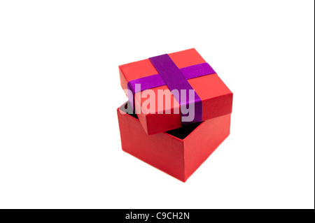 Isolated red purple opened present box Stock Photo