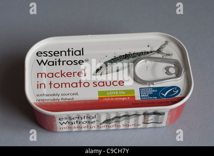 Tin of Waitrose mackerel in tomato sauce Stock Photo