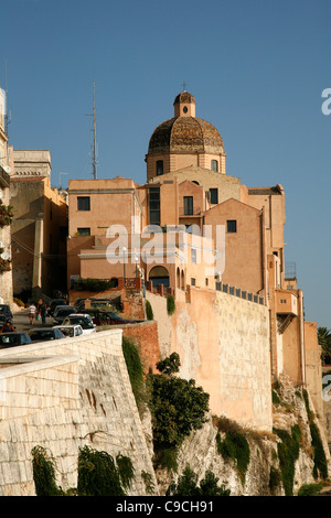 View over the city walls and Santa Maria Cathedral at the Castello area, Cagliari, Sardinia, Italy. Stock Photo