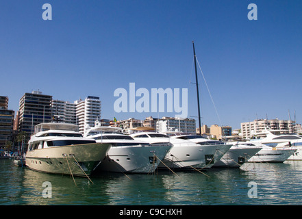 superyacht luxury motor boats moored in port of Palma de Mallorca Majorca Balearic Spain Stock Photo