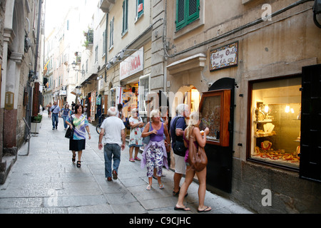 Street scene in the historical centre, Alghero, Sardinia, Italy. Stock Photo