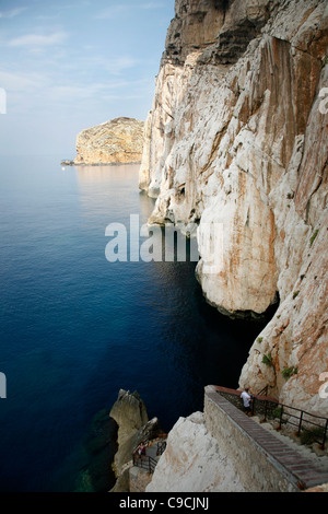 View over the escala del Cabirol, the staircase that leads to the Grotta di Nettuno, Capo Caccia, Alghero, Sardinia, Italy. Stock Photo