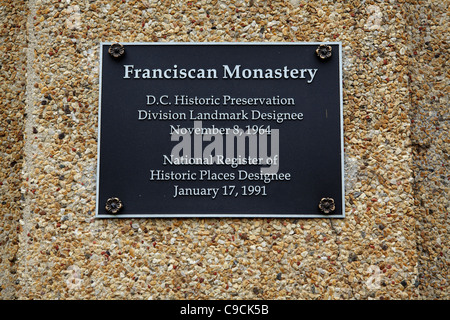 The historical marker at the entrance to the Mount St. Sepulchre Franciscan Monastery, Washington, DC. Stock Photo