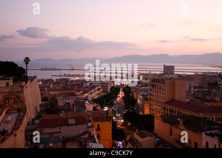 Skyline view over the rooftops and port, Cagliari, Sardinia, Italy. Stock Photo