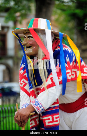 Mexico, Michoacan, Patzcuaro, Figure dressed in mask and costume for performance of Danza de los Viejitos Stock Photo