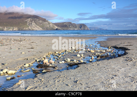 Keel Strand beach on Achill island, County Mayo, Ireland, with the Minaun cliffs in the distance Stock Photo