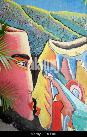 Managua Nicaragua,Bolonia,wall mural,restaurant restaurants food dining cafe cafes,painting,art,faces,kissing,colorful,abstract,Nicar110430010 Stock Photo