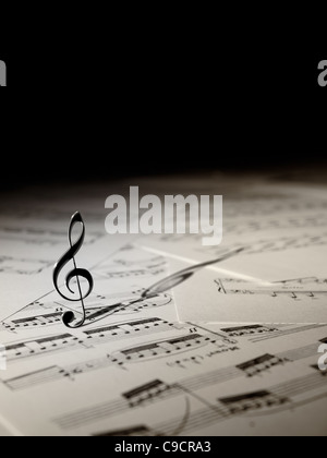 Violin Key on the music sheets with black copy space, for music,entertainment themes Stock Photo