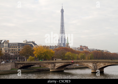 The famous landmark of Paris, Eiffel Tower, as seen over the Invalides bridge (Pont des Invalides) Stock Photo