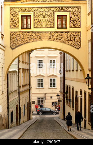 Prague, Czech Republic. Arch over Thunovska in Mala strana Stock Photo