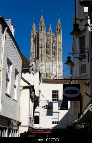 View of one of the three towers of Canterbury Cathedral in Canterbury, England Stock Photo