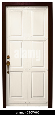 An ordinary wooden door isolated on white background Stock Photo