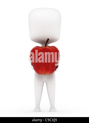 3D Illustration of a Man Holding an Apple Stock Photo