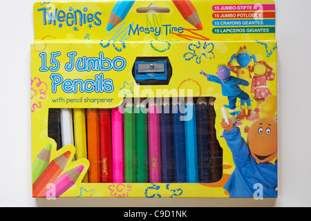 Box of Tweenies 15 Jumbo Pencils with pencil sharpener isolated on white background Stock Photo