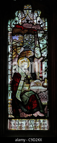 Stained glass window by the Kempe Studios depicting The Hospitality of Abraham Stock Photo