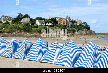 Cabins on the Ecluse beach (Dinard, Brittany, France). Stock Photo