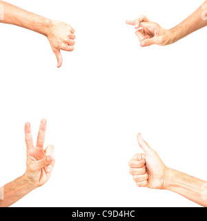 man hand gestures, hand forming sign business and political signs, isolated on white background, frame made of arms Stock Photo