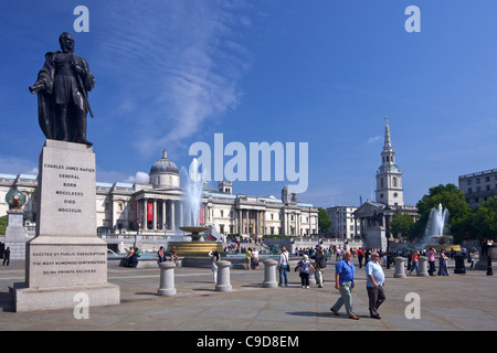 Statue of Charles James Napier in Trafalgar Square, summer sunshine, London,  England, UK, United Kingdom, GB, Great Britain, Br Stock Photo