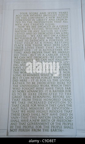 The Gettysburg Address inscribed on the wall of the Lincoln Memorial in Washington DC, United States of America USA Stock Photo