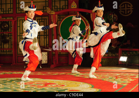Tumen Ekh ensemble perform traditional mongolian dance, music, theatre in Ulan Bator. Stock Photo