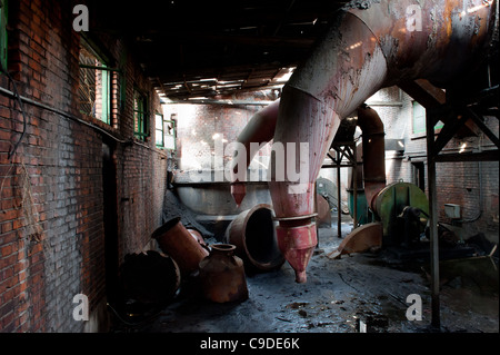 Russian built plant for central heating of the old dormitories for factory workers. The plant was built in the late 1950s Stock Photo