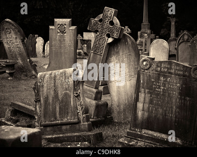 Sepia toned photograph of graveyard in Chester Cheshire UK Stock Photo