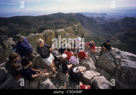 The panoramic view from Emory Peak (7,835 feet) the highest point in Big Bend National Park, Texas is popular with school groups