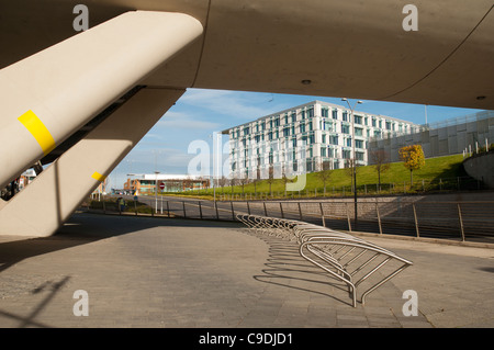 Under the Metrolink tram (light rail) station at Central Business Park, Newton Heath, Manchester, England, UK Stock Photo