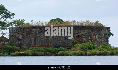 waterside scenery with big rock formation around the Lake Victoria near Entebbe in Uganda (Africa) Stock Photo