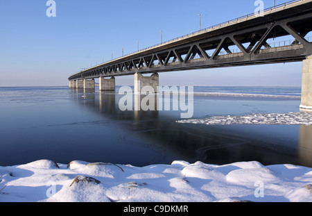 The link between Denmark and Sweden in shape of winter. Stock Photo