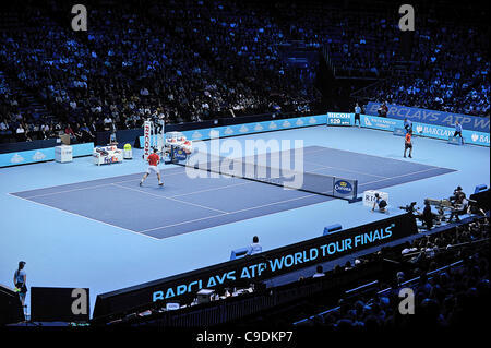 23.11.2011 London, England General view of play during Tennis Barclays ATP World Tour Finals 2011 at 02 London Arena. Stock Photo