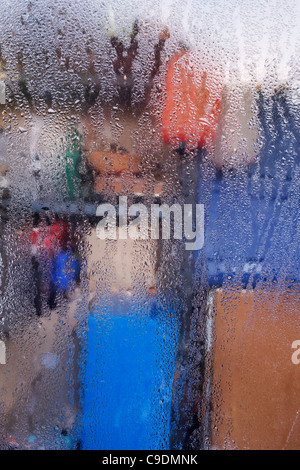 Condensation on an outside window. Stock Photo