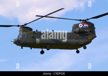Chinook HC2A helicopter, operated by 18/27 Squadron of the RAF, on approach for landing at RAF Fairford Stock Photo