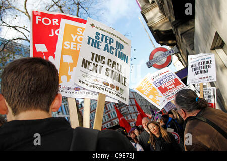 London, UK, 30th Nov, 2011. TUC Day of Action, demonstration, march and rally by the public sector trade unions against pensions cuts in London Stock Photo