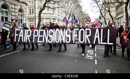 Central London march to accompany N30 strike day - moved off from Lincoln Inn Field's and rallied on the Embankment. Stock Photo