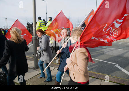 Marchers march from pierhead to St George's Hall plateau Liverpool Stock Photo