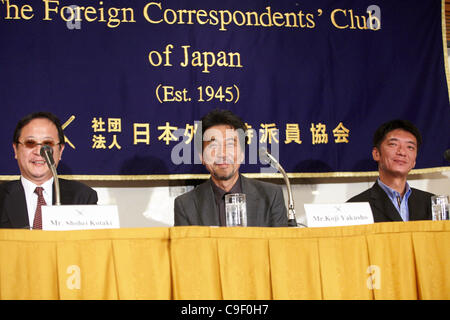 (L-R) Shohei Kotaki, Koji Yakusho, Izuru Narushima, Dec 3, 2011: Japanese actor Koji Yakusho appears at Foreign Correspondent's Club in Yurakucho, Tokyo, Japan, to promote his movie 'Admiral Yamamoto.' It is his first attendance at the Club. (Photo by AFLO) Stock Photo