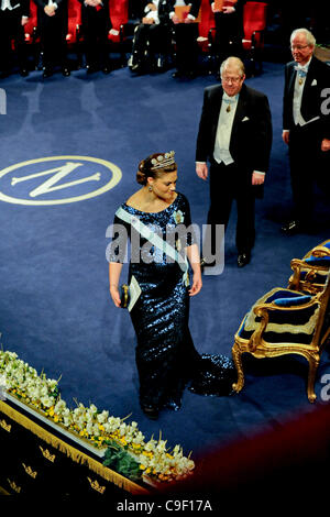 A very pregnant Crown princess of Sweden attend the Nobel Prize ceremonies in Stockholm on Saturday 10th December 2011. Stock Photo