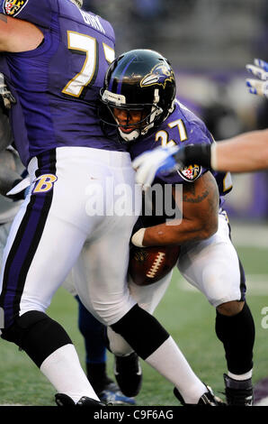 Dec. 11, 2011 - Baltimore, Maryland, U.S - Running back Ray Rice (27) of the Baltimore Ravens fumbles during an NFL game between the Baltimore Ravens and the Indianapolis Colts (Credit Image: © TJ Root/Southcreek/ZUMApress.com) Stock Photo