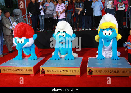 Dec. 13, 2011 - Los Angeles, California, U.S. - The ''SMURFS'' Honored with Hand and Footprint Ceremony  held at  The Grauman's Chinese Theatre,Los Angeles,CA. December 13-2011.(Credit Image: Â© TLeopold/Globe Photos/ZUMAPRESS.com) Stock Photo